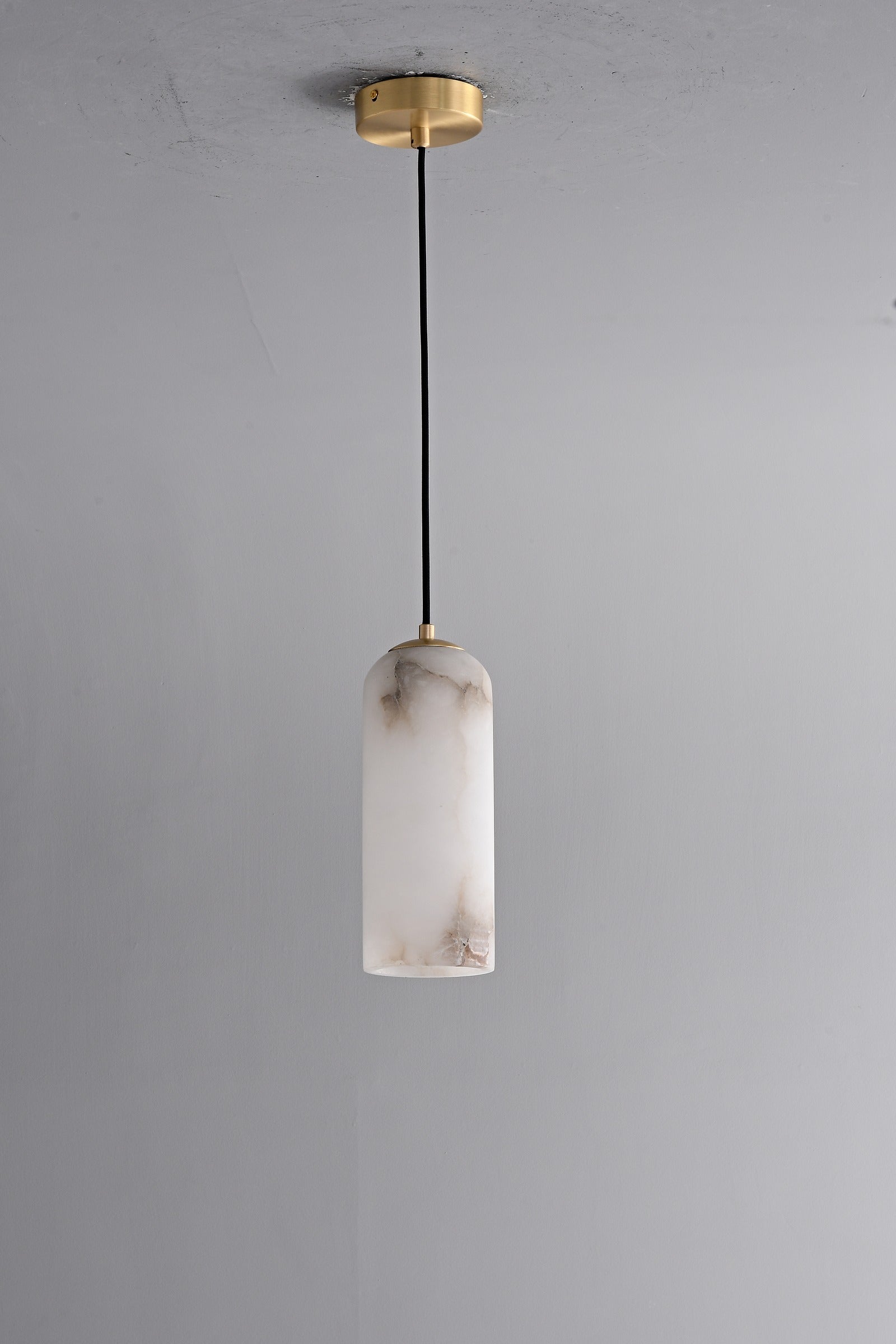 Modern Brass Marble Cylinder Pendant Light - 16 05-real-marble-cylinder-pendant-front-lit