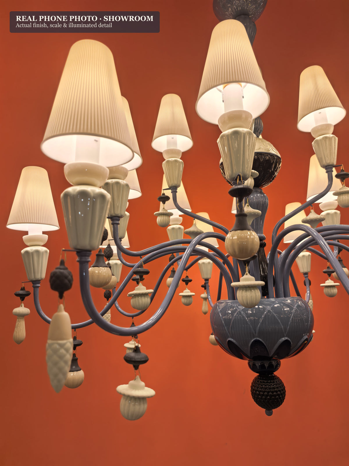 Mirevelle blue-gray botanical ceramic chandelier – real phone showroom 683 – media 5