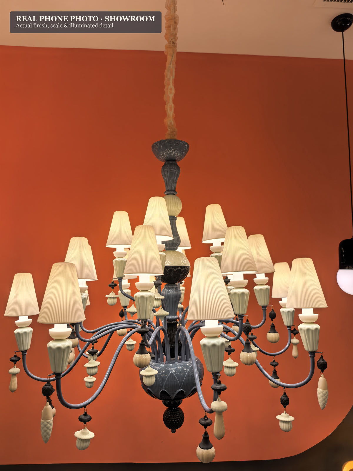 Mirevelle blue-gray botanical ceramic chandelier – real phone showroom 684 – media 6