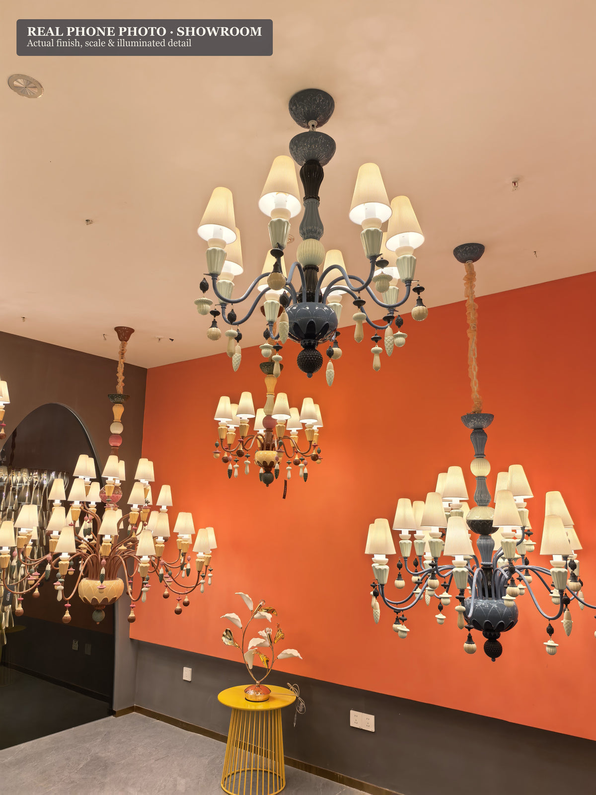 Mirevelle blue-gray botanical ceramic chandelier – real phone showroom 685 – media 7