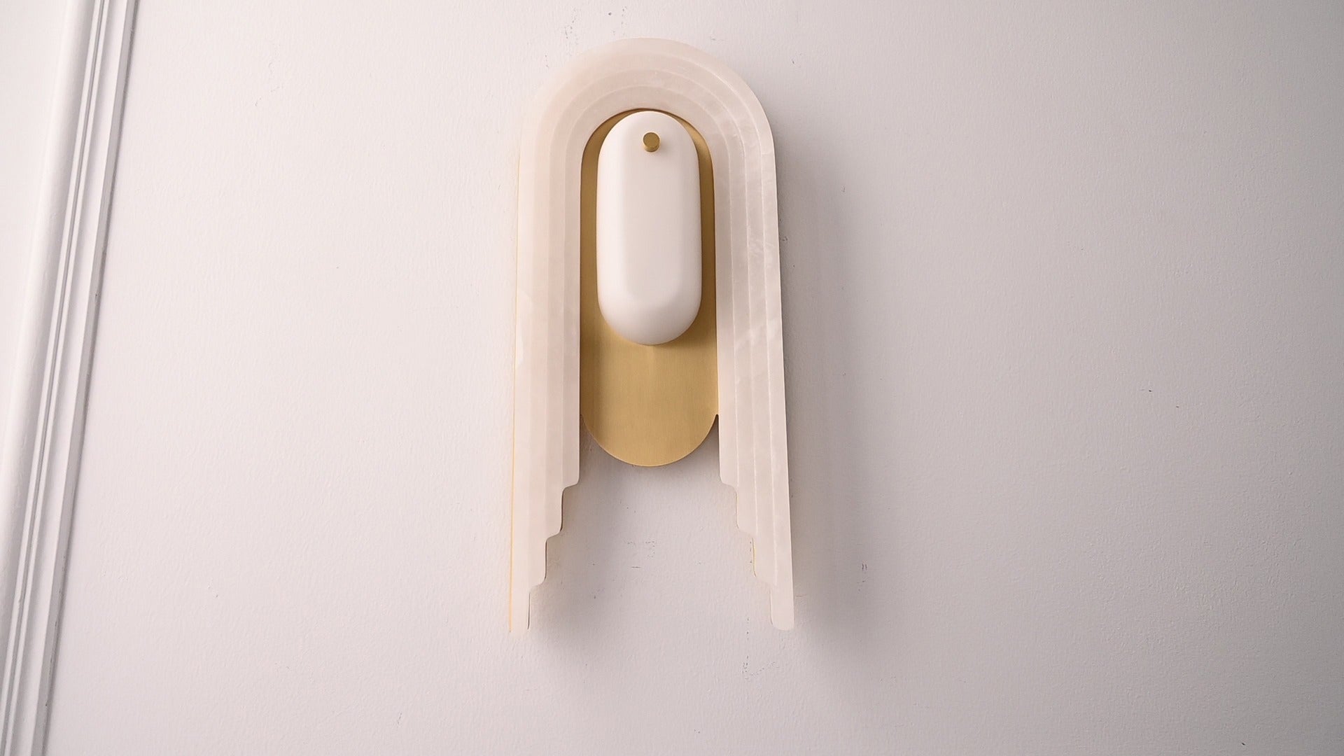 Modern Spanish Alabaster Arched Wall Sconce in Natural Brass - 05 real photo 1
