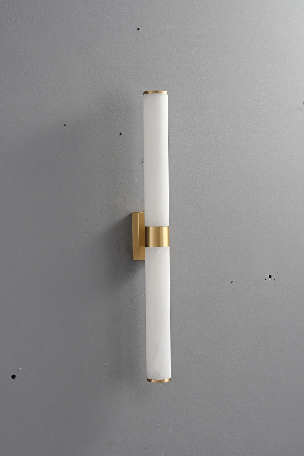 Modern Snowflake Alabaster Cylinder Wall Sconce in Natural Brass - 05 real photo 1