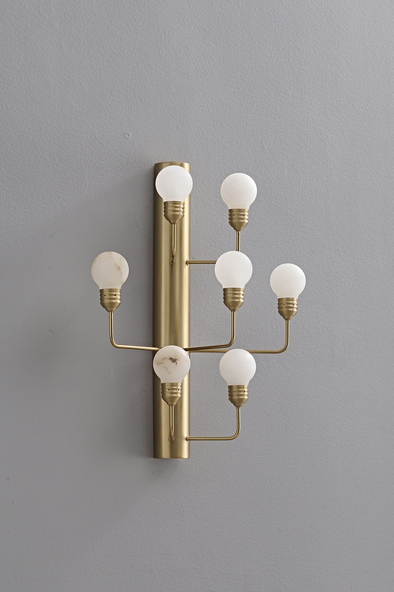 Modern Spanish Alabaster Wall Sconce in Natural Brass - 05 real photo 1