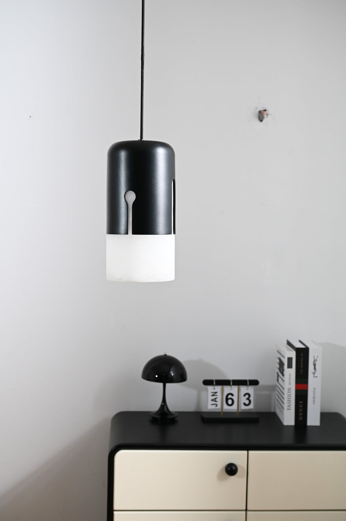Modern Alabaster Cylinder Pendant Light in Matte Black - 05 05-real-room-off