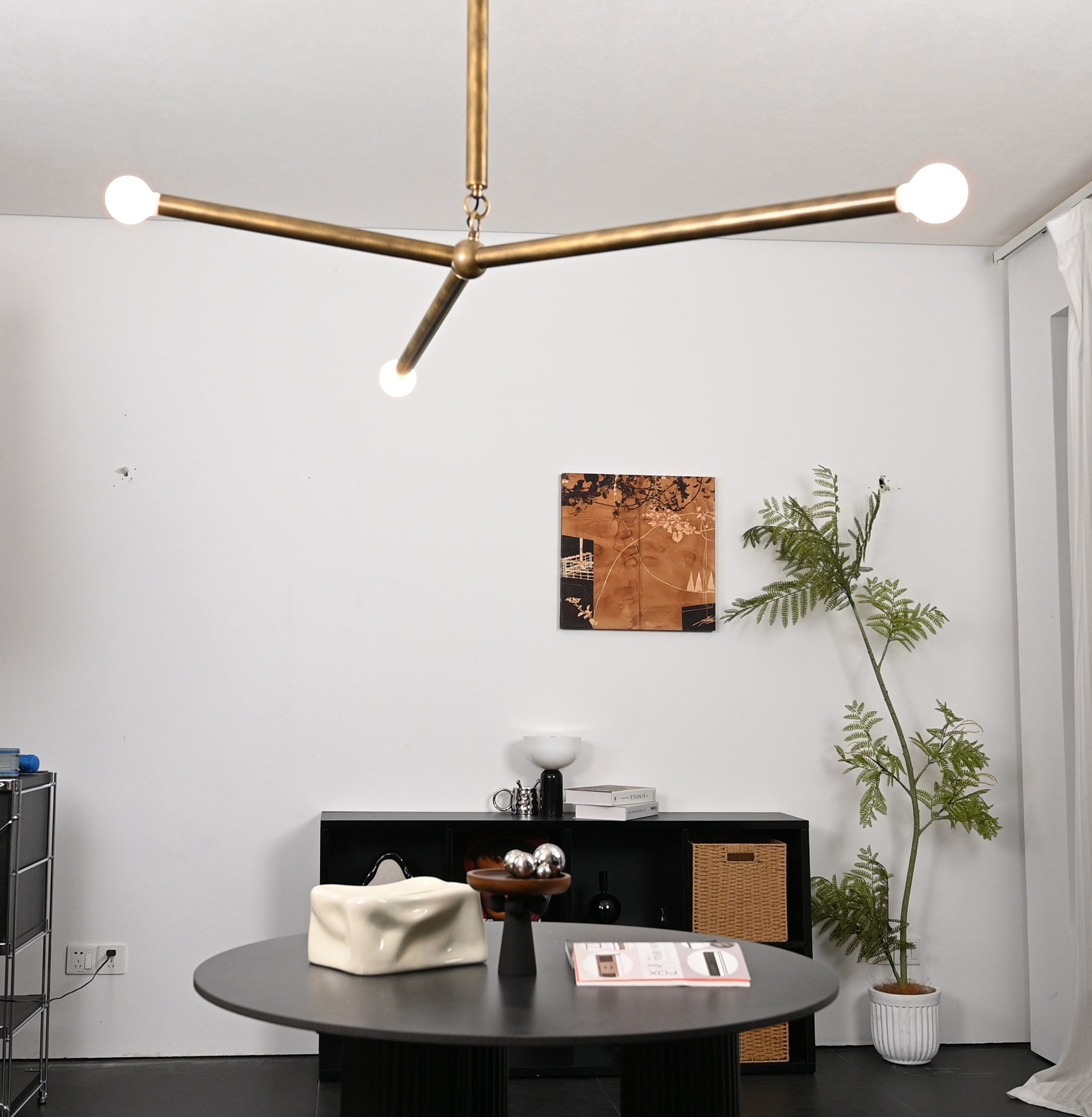 Modern Brass Branch Chandelier with Suede Accents - 05 05-real-shot-copper-suede-branch-chandelier-room