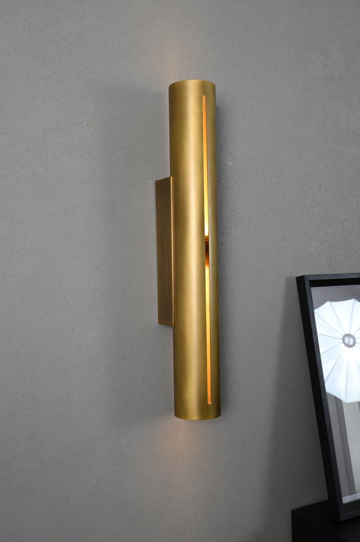 Modern Brass Cylinder LED Wall Sconce in Red Antique Brass - 05 05-real-shot-cylinder-led-wall-sconce-front