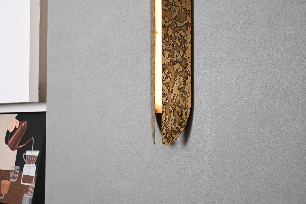 Modern Etched Brass Linear Wall Sconce in Antique Brass - 05 05-real-shot-etched-antique-brass-linear-wall-sconce-lit