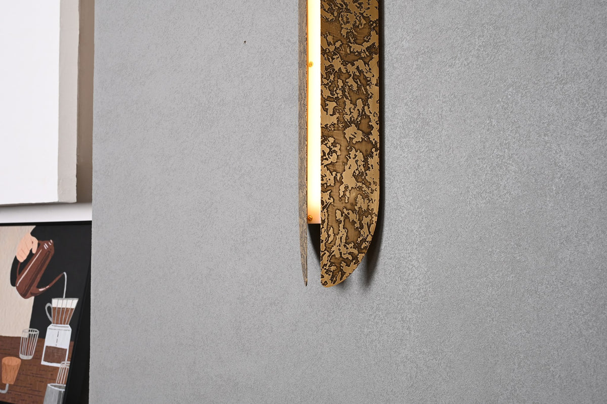 Modern Etched Brass Linear Wall Sconce in Antique Brass - 05 05-real-shot-etched-antique-brass-linear-wall-sconce-lit