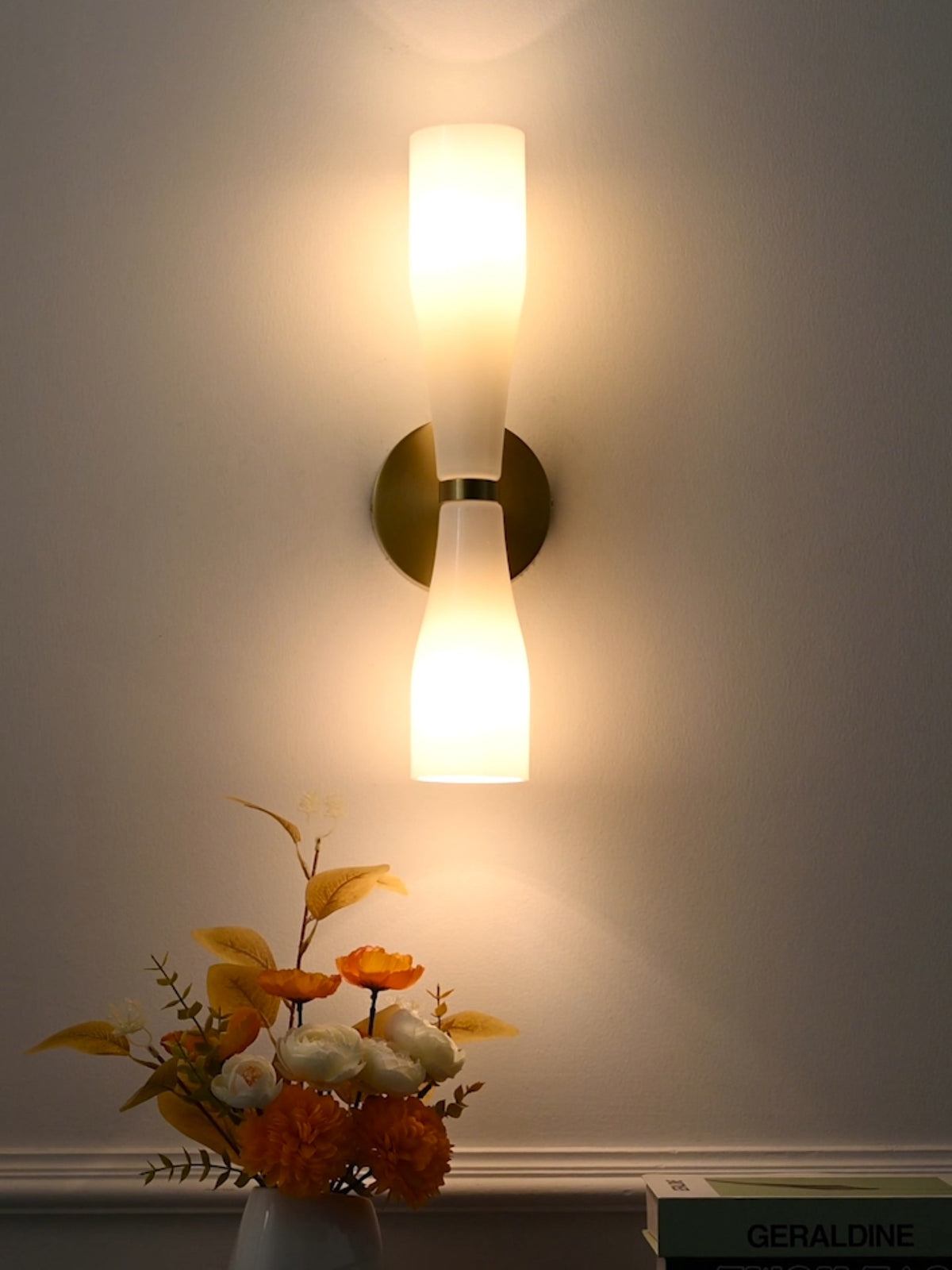 Modern Milky Glass Hourglass Wall Sconce - 05 05-real-shot-milky-glass-hourglass-wall-sconce-front