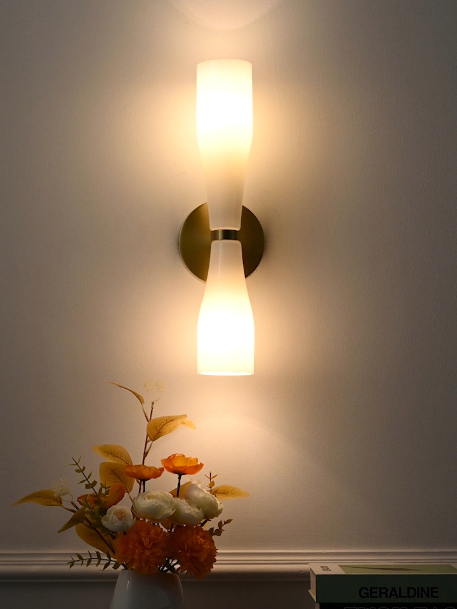 Modern Milky Glass Hourglass Wall Sconce - 05 05-real-shot-milky-glass-hourglass-wall-sconce-front