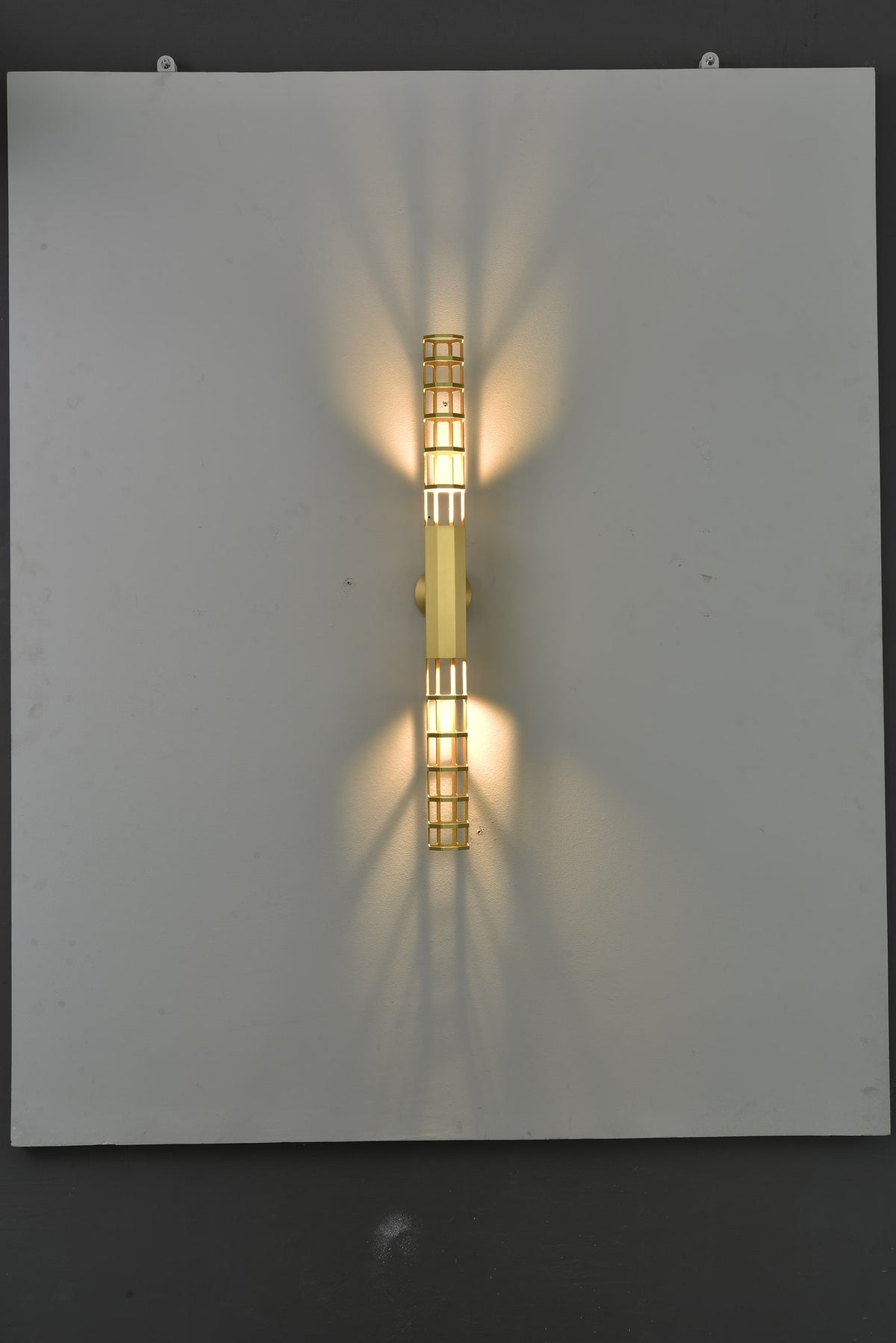 Modern Natural Brass Linear LED Wall Sconce - 05 05-real-shot-natural-brass-linear-led-wall-sconce-lit-front