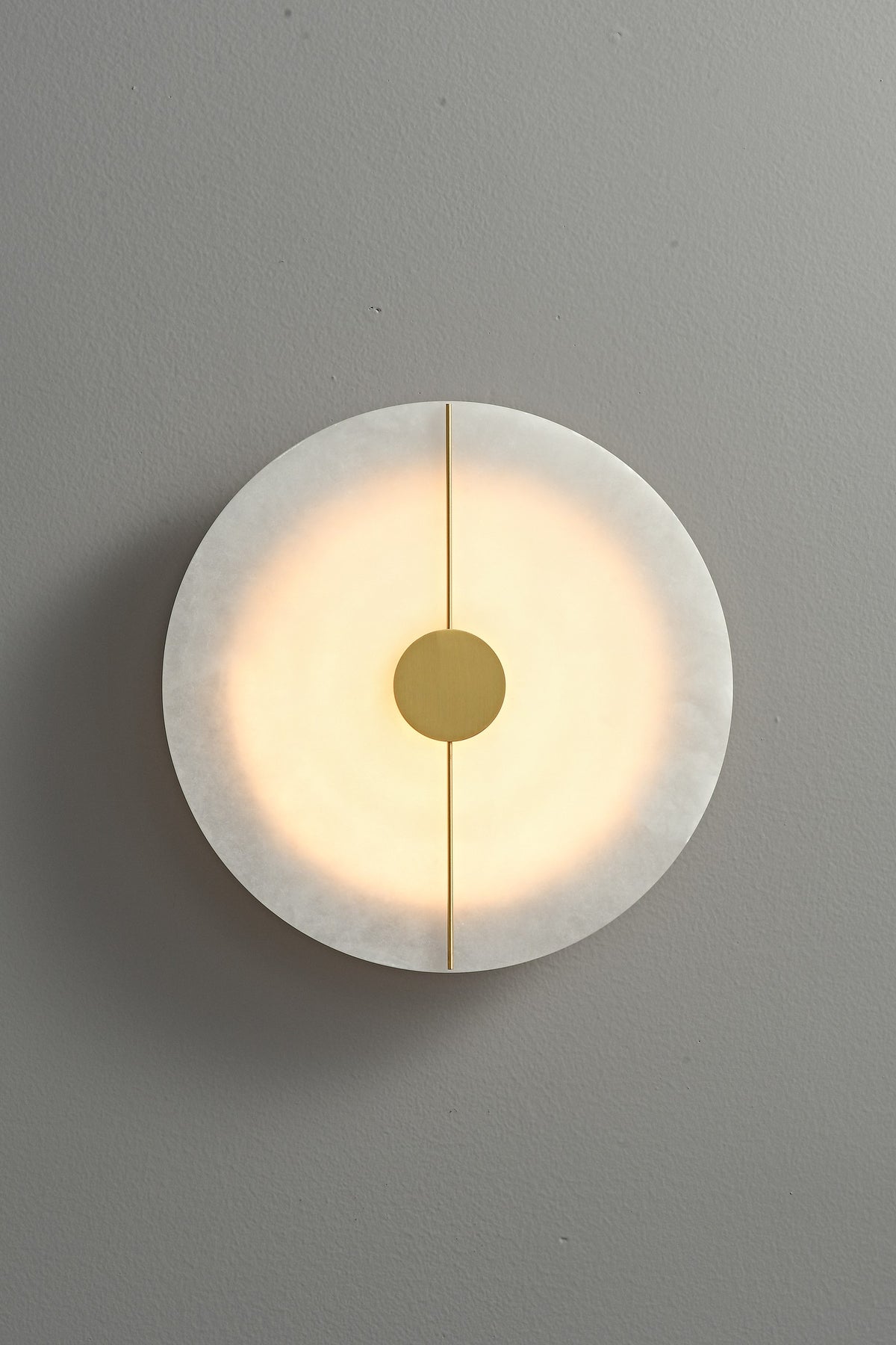 Modern Snowflake Alabaster Round Wall Sconce in Natural Brass - 05 05-real-side-portrait
