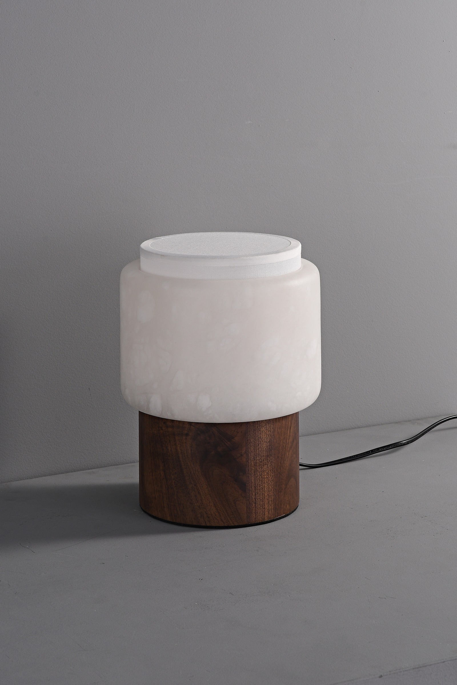 Modern Alabaster Wood Cylinder Table Lamp - 16 05-real-unlit-front