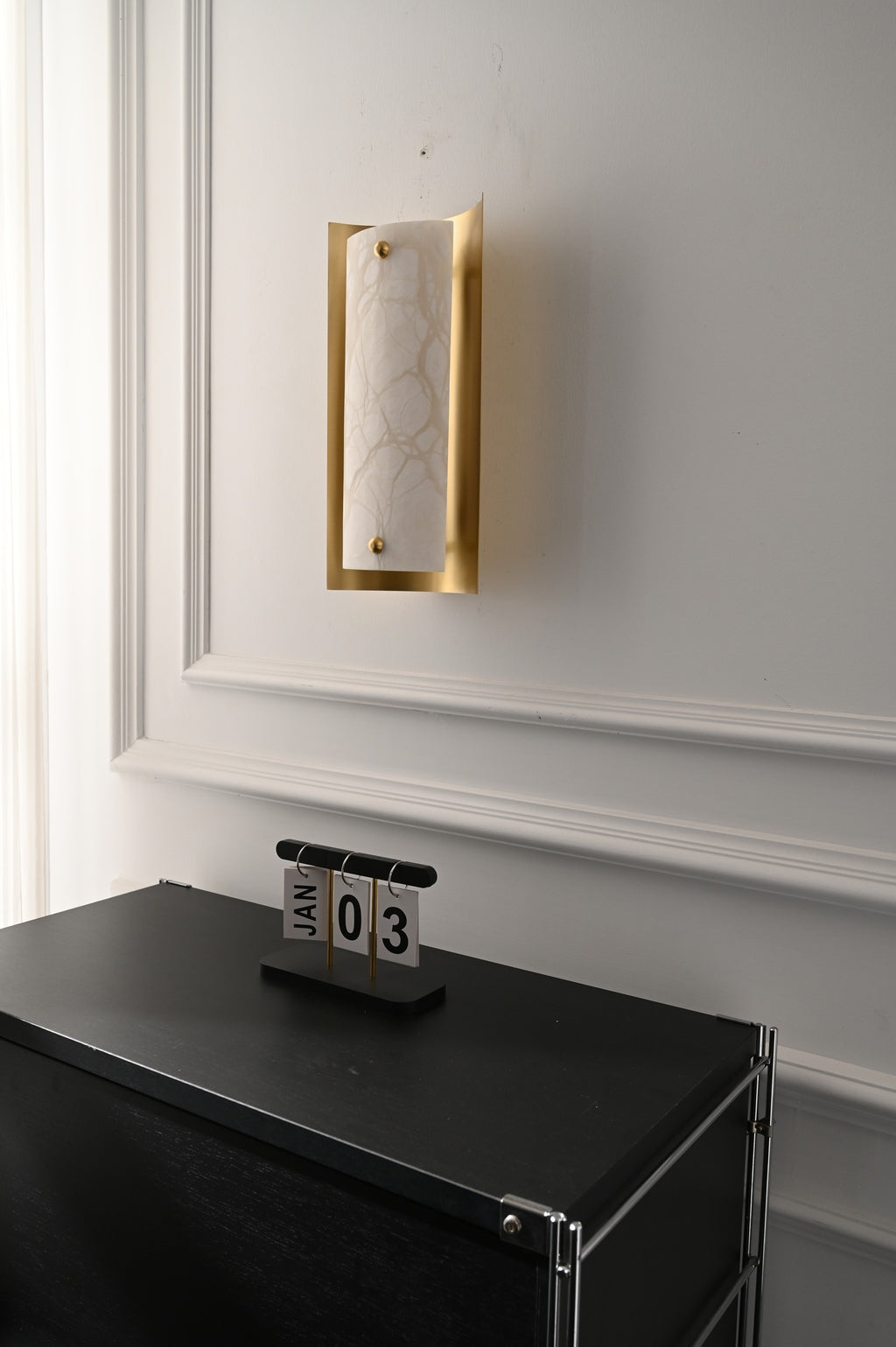 Modern Spanish Alabaster Rectangular Wall Sconce in Natural Brass - 05 room scene 4