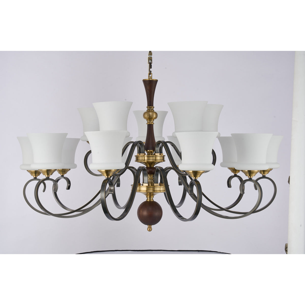 Supplier real photograph of the Rosethorne fifteen-light two-tier chandelier complete unlit front view