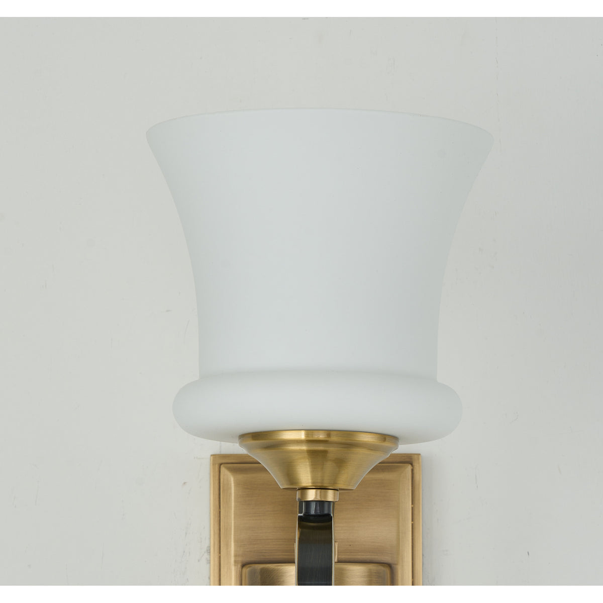 Supplier real detail photograph of the Rosethorne flared milky-opal shade