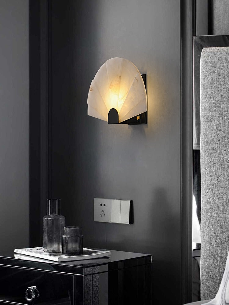 Modern Snowflake Alabaster Fan Wall Sconce in Matte Black - 05 05-scene-bathroom