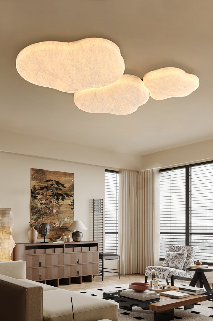 Modern Mulberry Silk Cloud Ceiling Light in White - 05 05-scene-cloud-ceiling-light-living-room-alt
