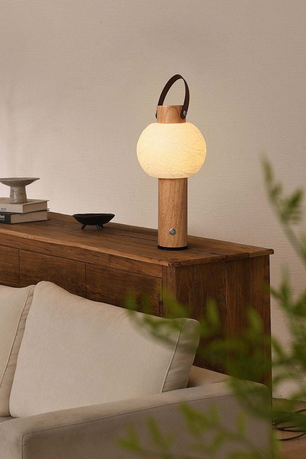 Portable Silk-Effect Acrylic Table Lamp in Wood Finishes - 05 05-scene-portable-lamp-shelf