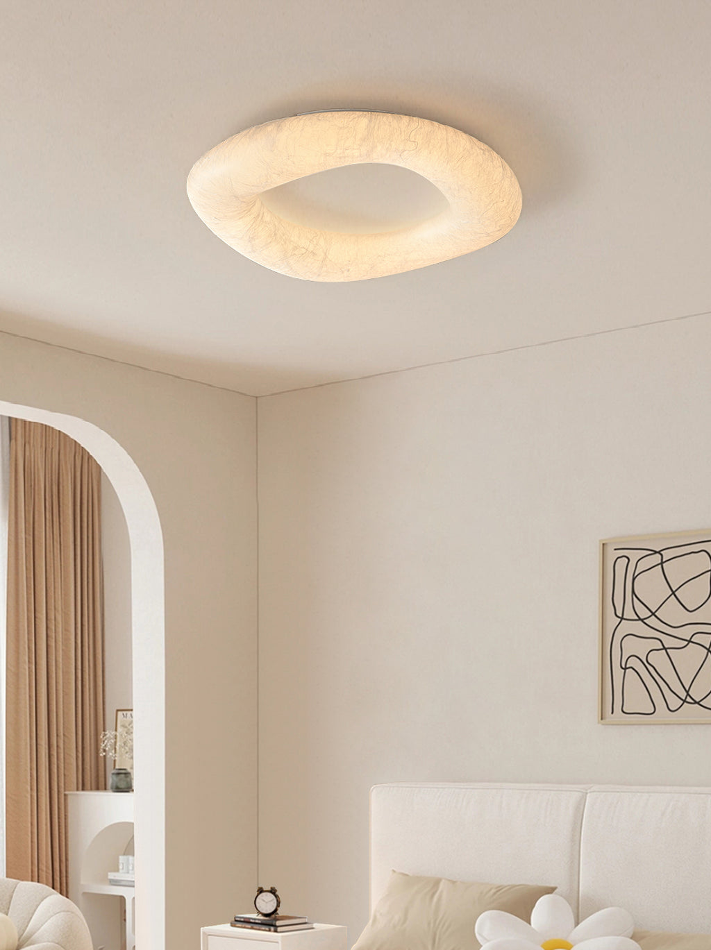 Modern Mulberry Silk Ring Ceiling Light in White - 05 05-scene-ring-ceiling-light-hallway