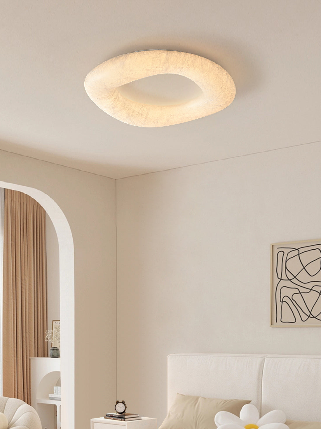 Modern Mulberry Silk Ring Ceiling Light in White - 05 05-scene-ring-ceiling-light-hallway