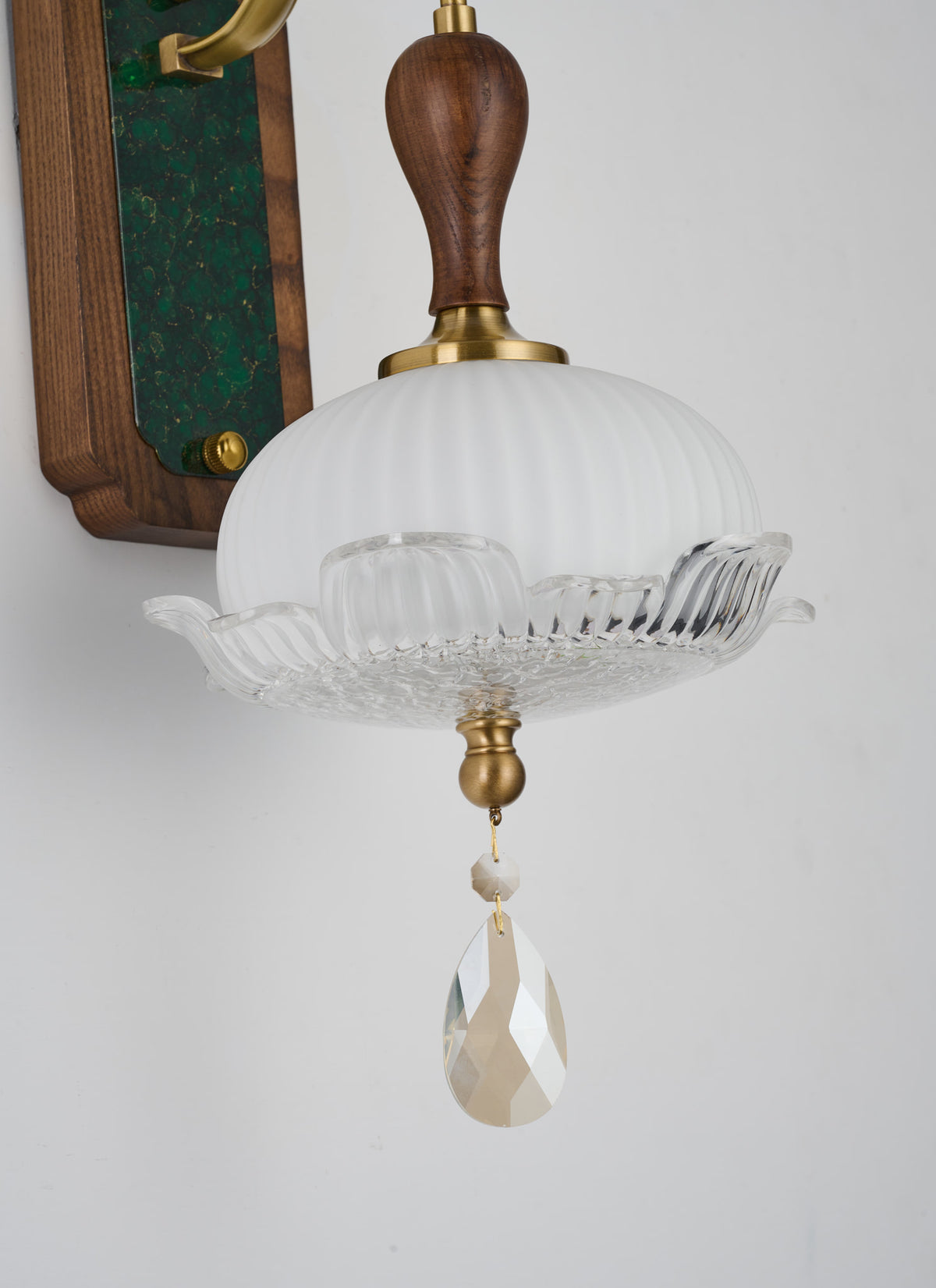 Supplier real detail 2 of the Virdelune shallow fluted bowl wall sconce