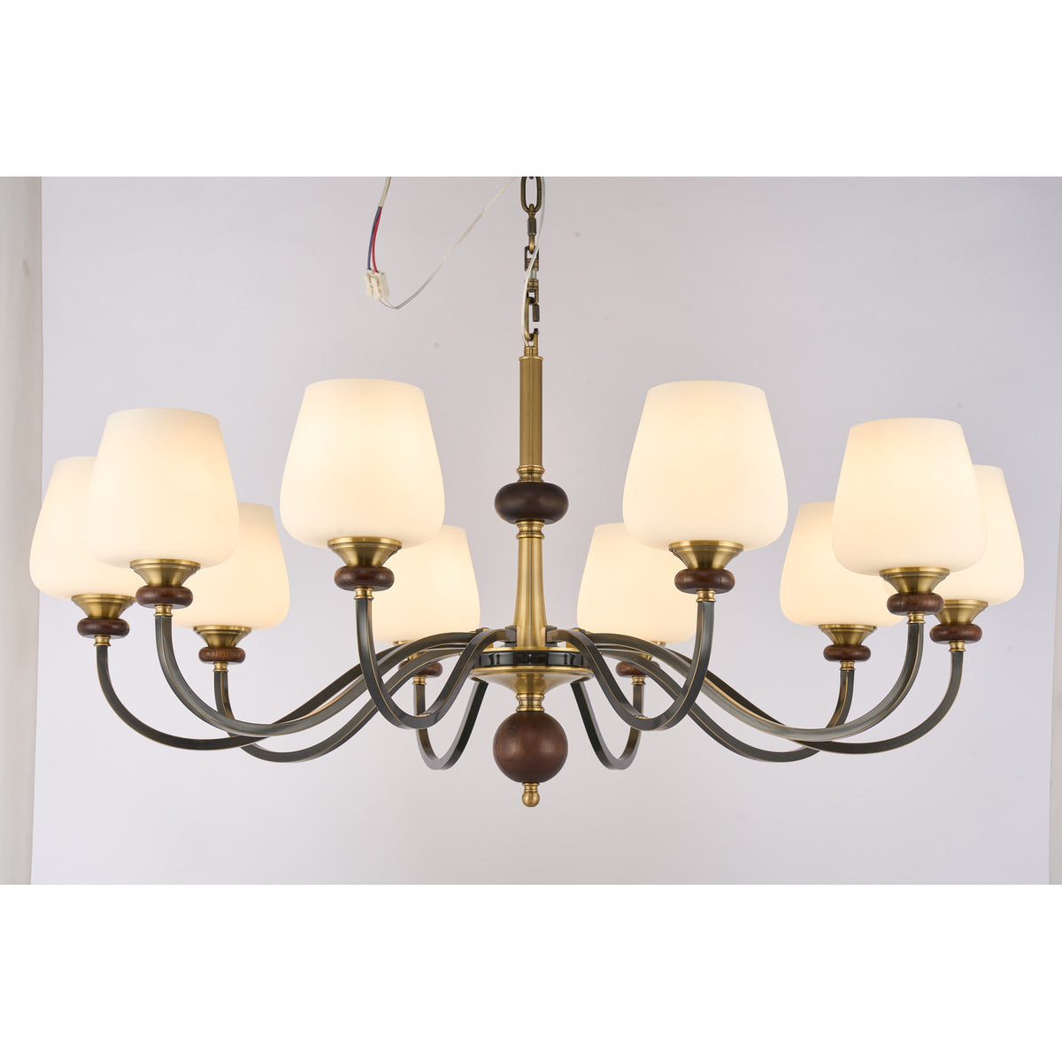 Supplier real photograph of the Wetherby ten-light chandelier complete lit front view
