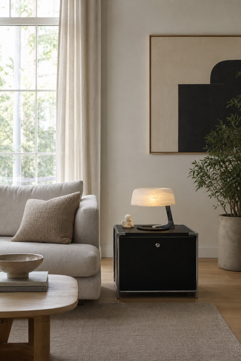 Modern Alabaster Table Lamp in Black and Chrome - product image 04