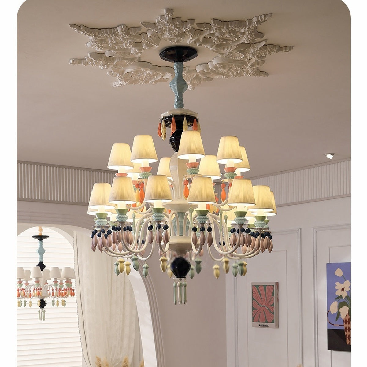 Pastel Ceramic Double-Tier Chandelier - real full product view 1 of 2