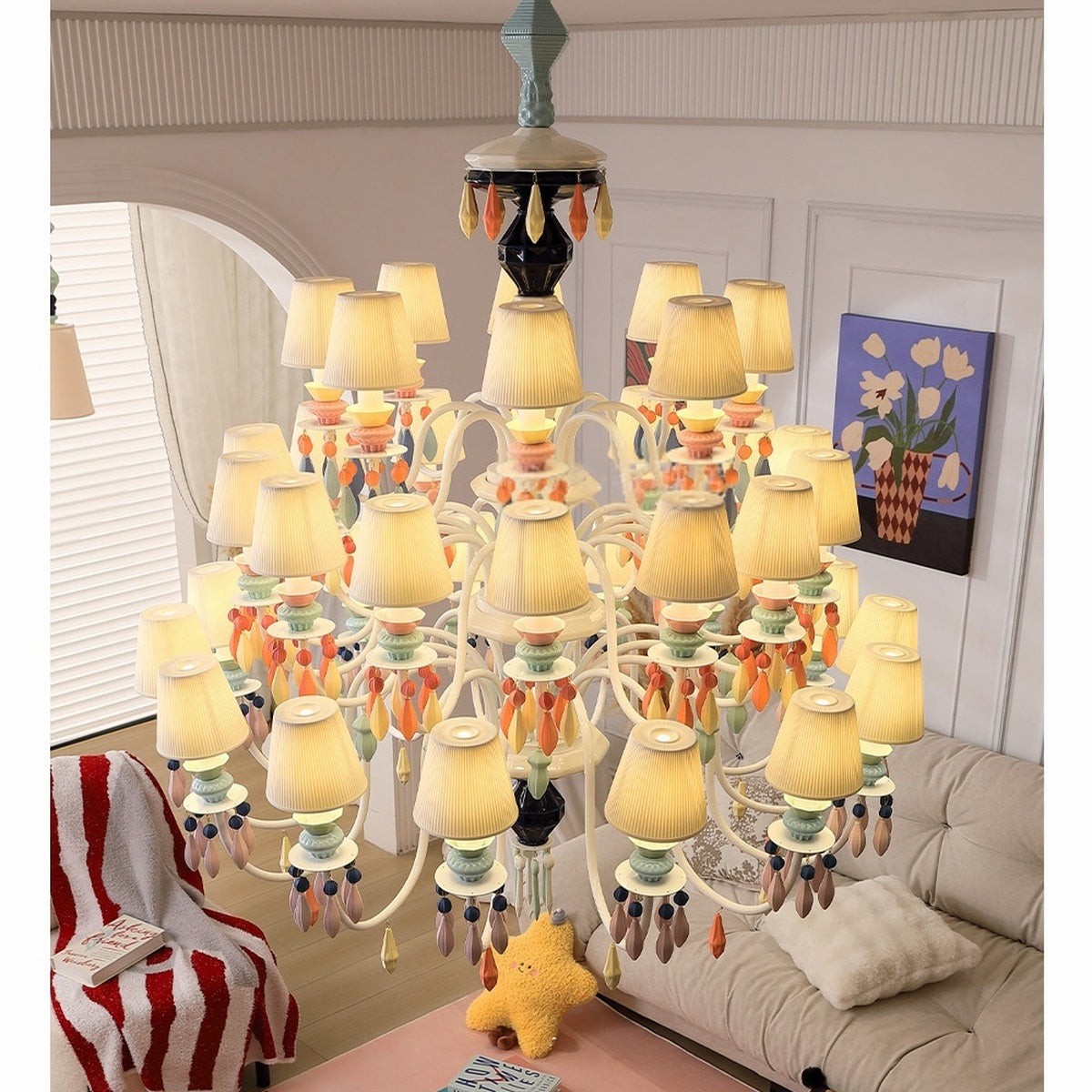 Pastel Ceramic Triple-Tier Grand Chandelier - real full product view 2 of 2