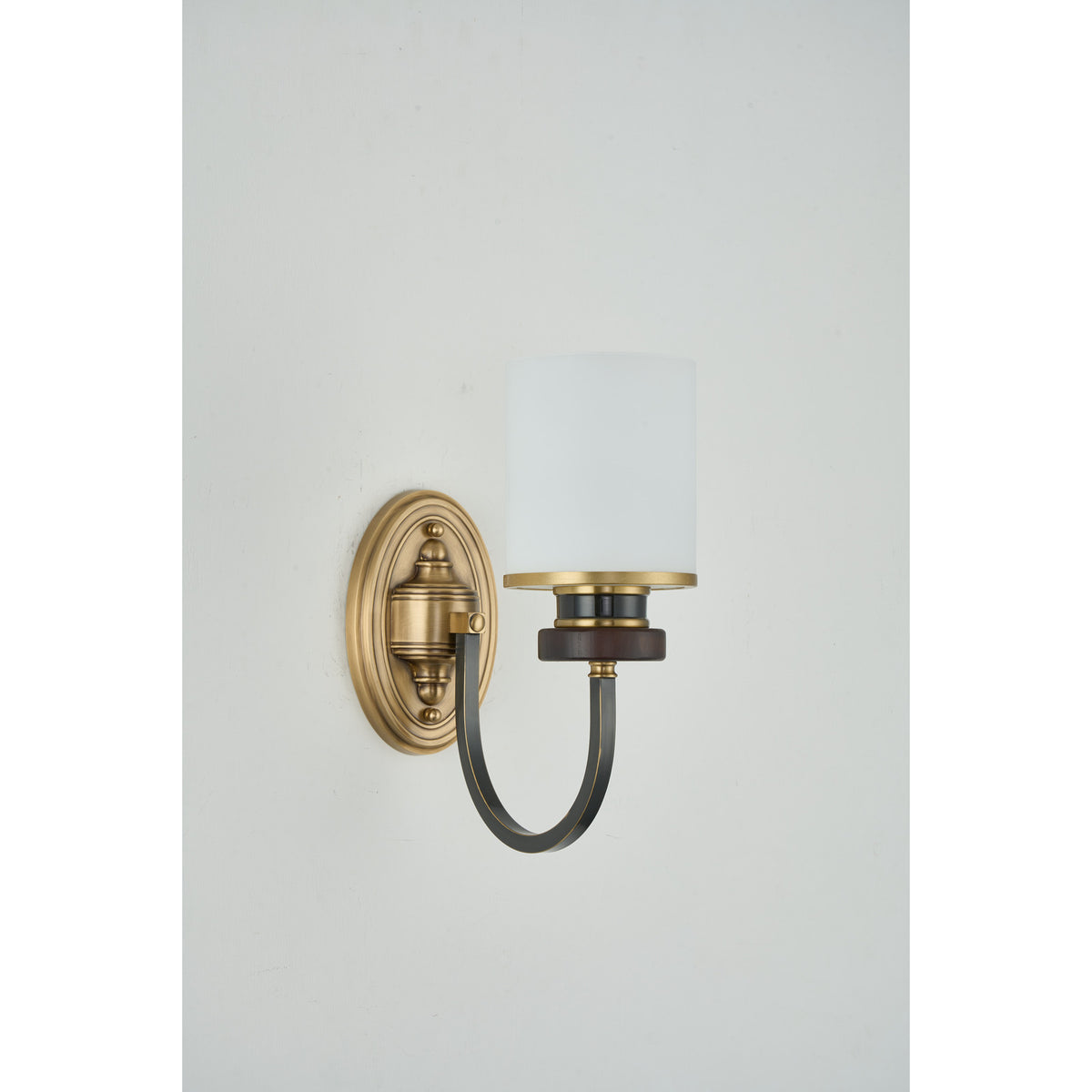 Supplier real photograph of the Ashbourne single-light wall sconce complete unlit angled view