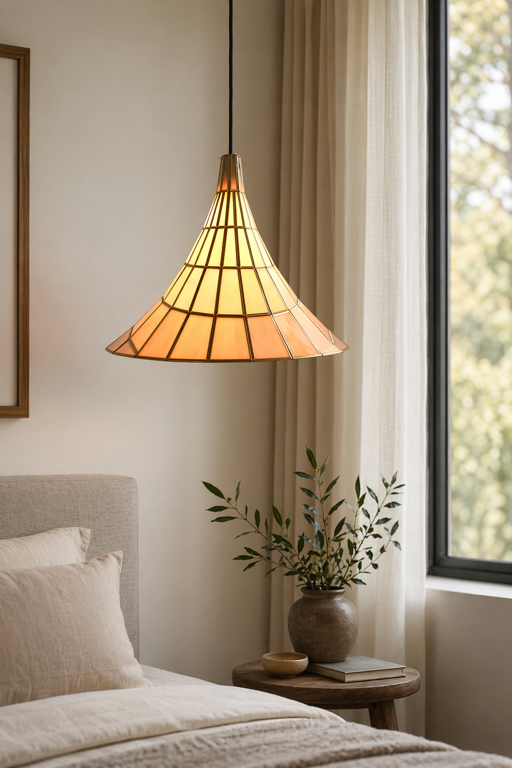 Modern Amber Shell Cone Pendant Light - 06 06-bedroom-corner