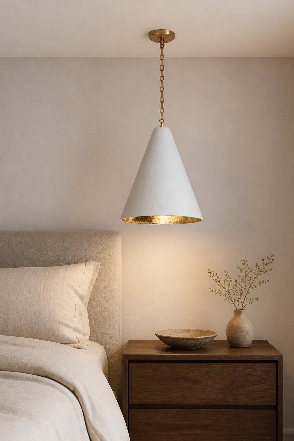 Hand-Textured Plaster Cone Pendant Light gallery 06 bedside daylight