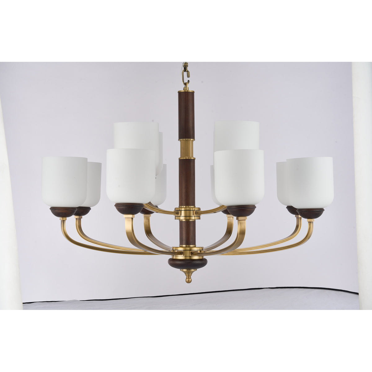Supplier real photograph of the Bellgrave twelve-light two-tier chandelier complete unlit front view
