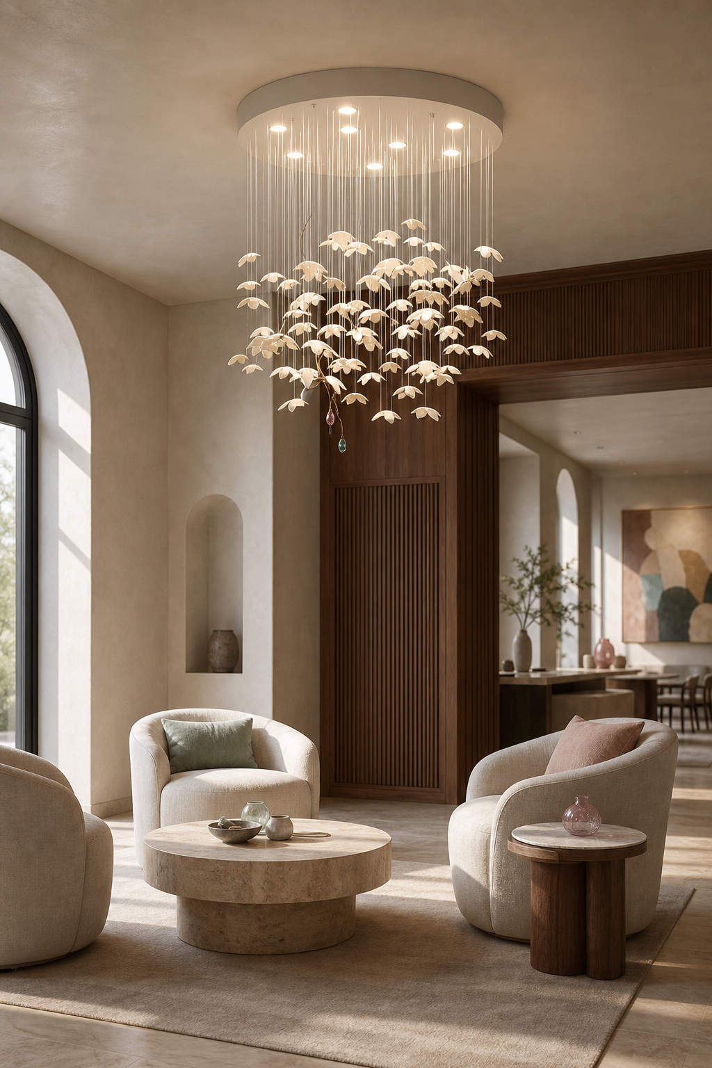 Floating Orchid Ceramic Short Chandelier boutique hotel lounge