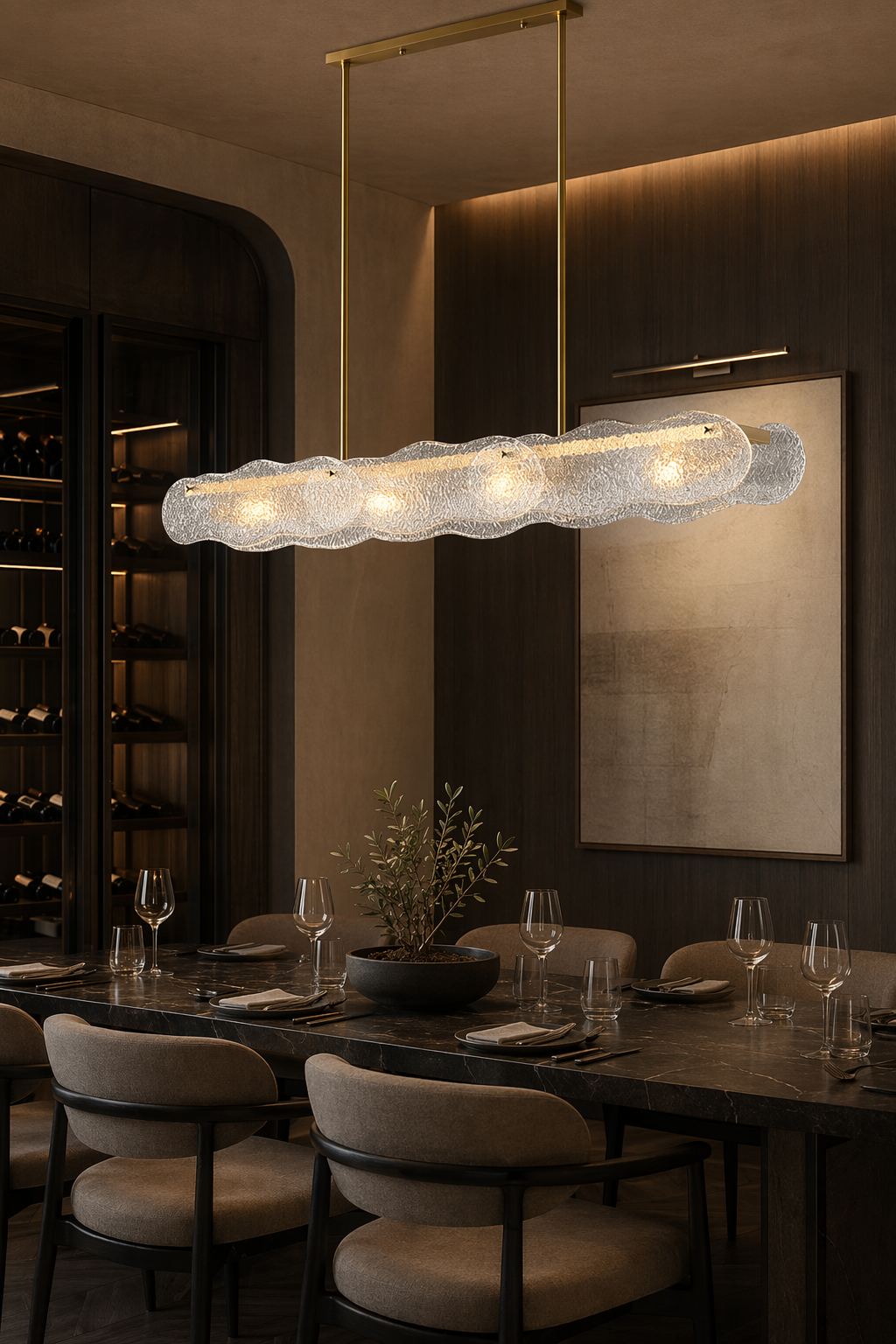 Modern Textured Glass Linear Island Chandelier - 06 06-boutique-restaurant