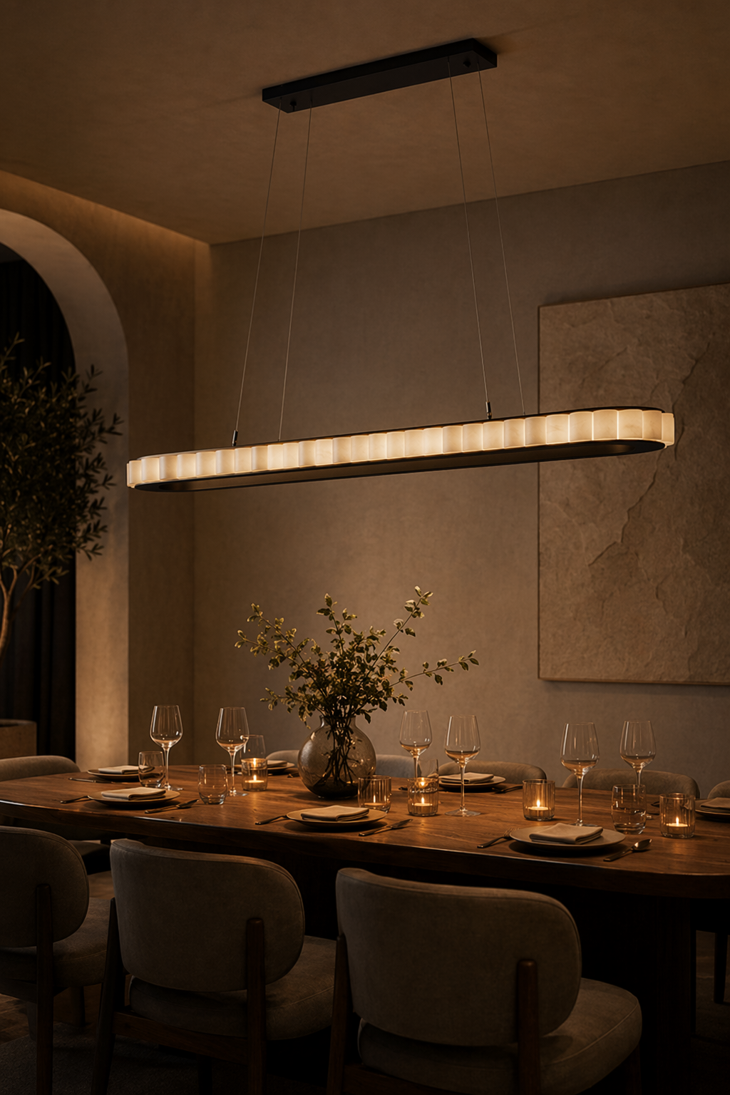 Modern Alabaster Linear Island Chandelier in Matte Black - 06 06-boutique-restaurant