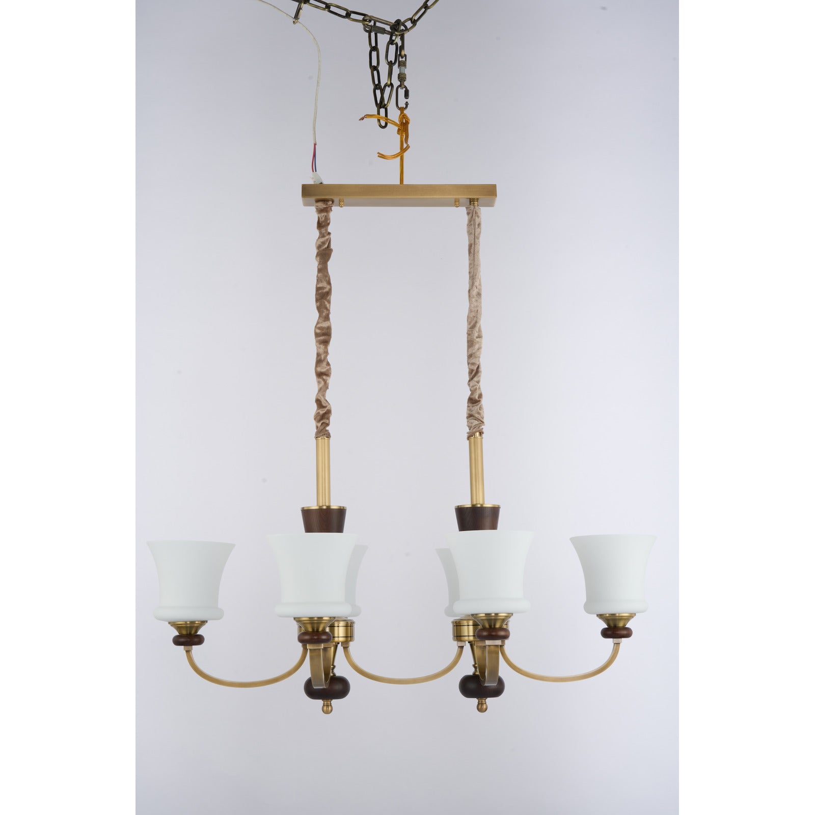 Caldrienne six-light linear chandelier front unlit real product view