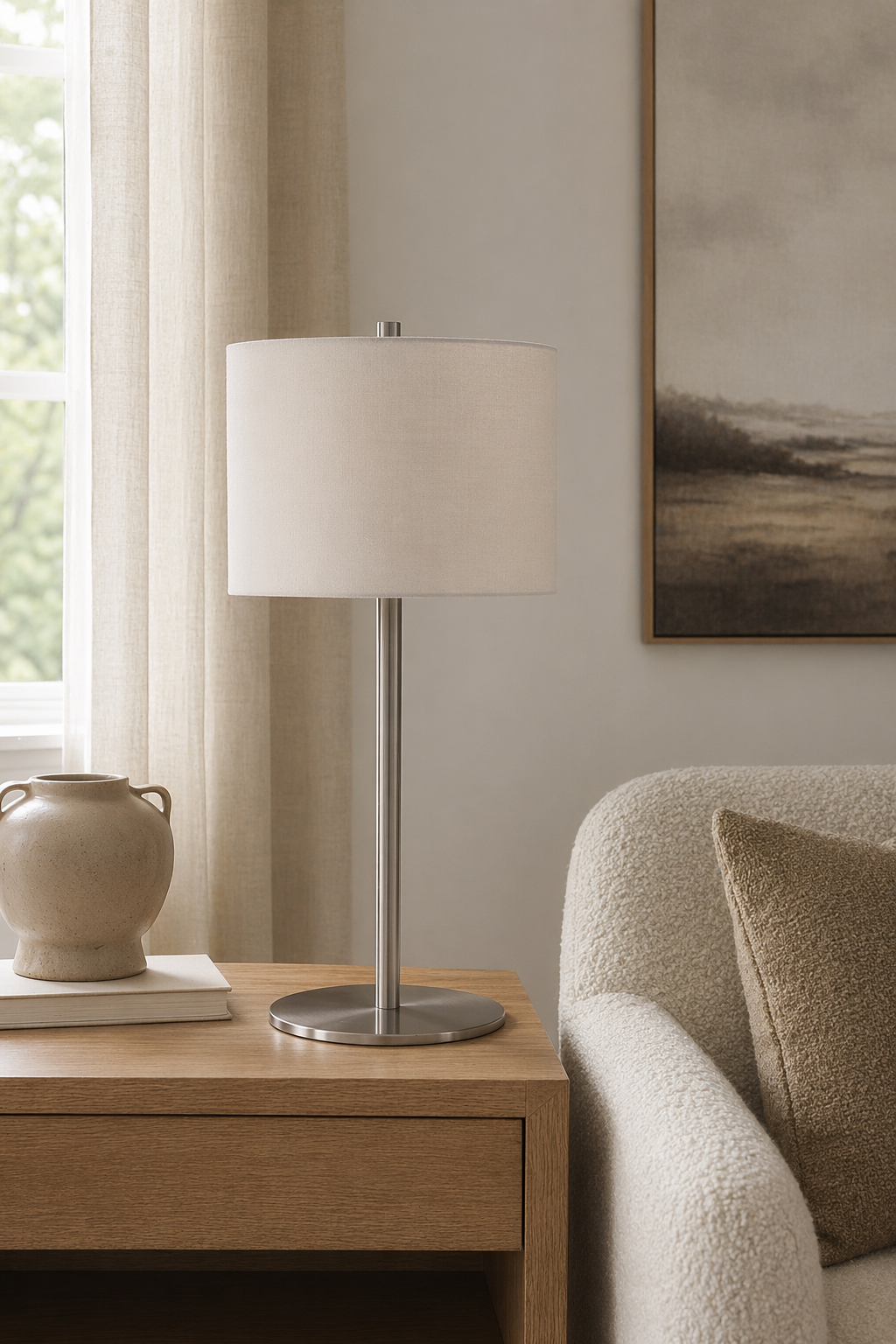 Modern Fabric Shade Table and Floor Lamp - generated main 06 06-close-room-angle