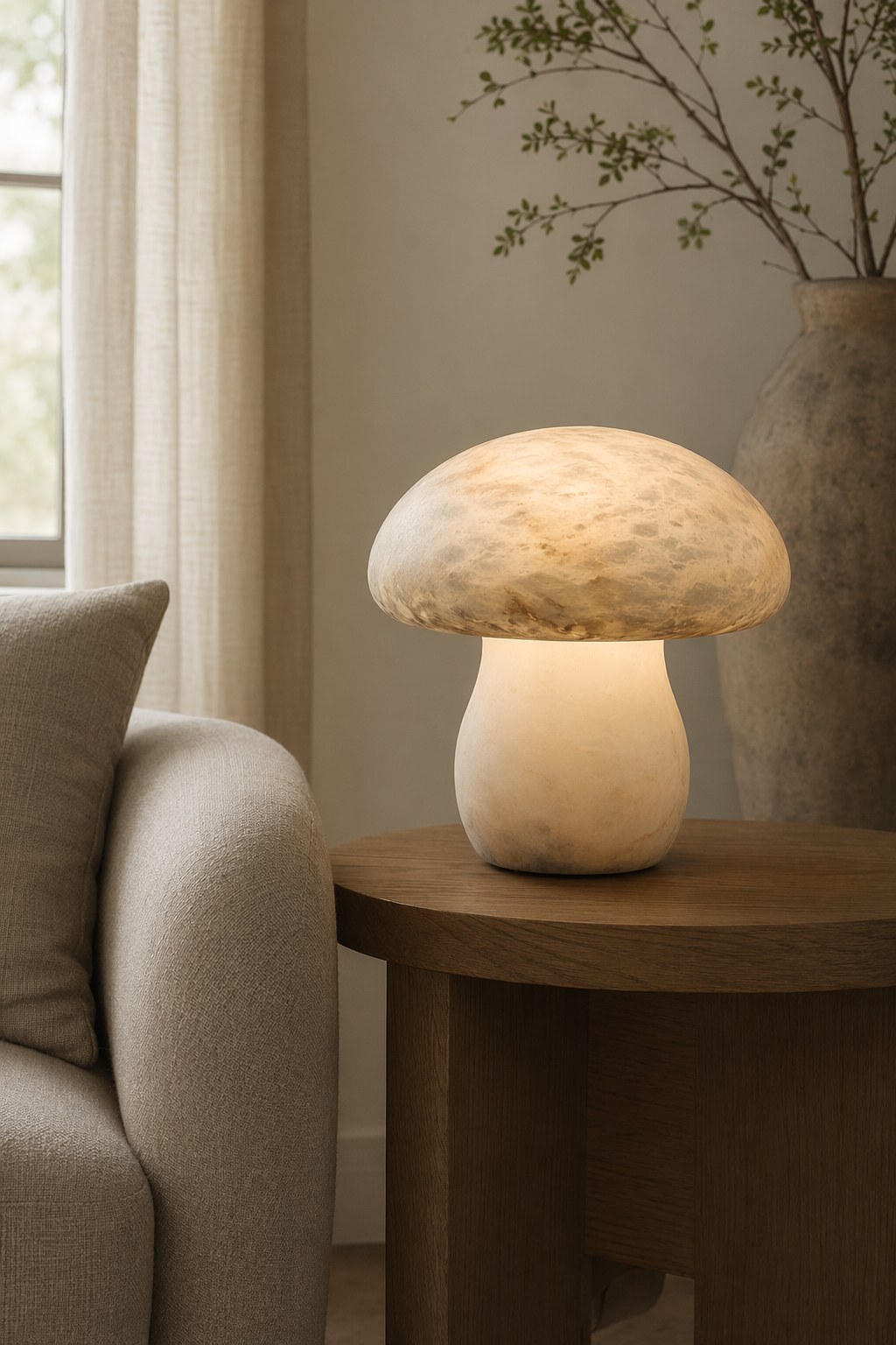 Modern Alabaster Mushroom Table Lamp - generated main 06 06-close-room-angle