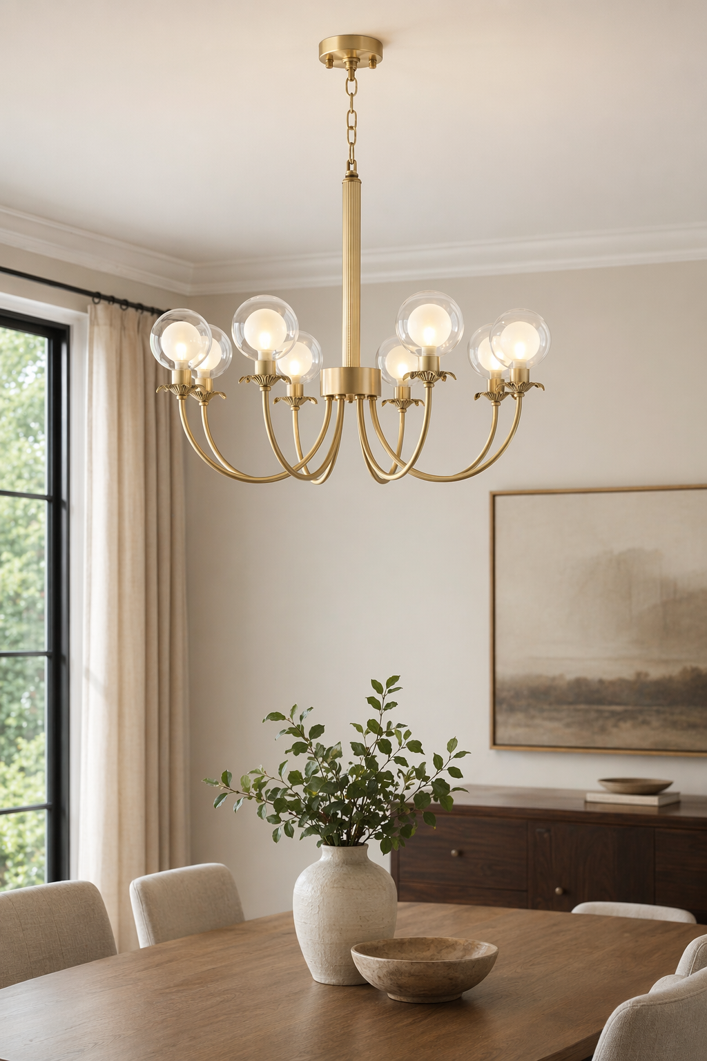 Modern Brass Glass Globe Chandelier - generated main 06 06-close-room-angle