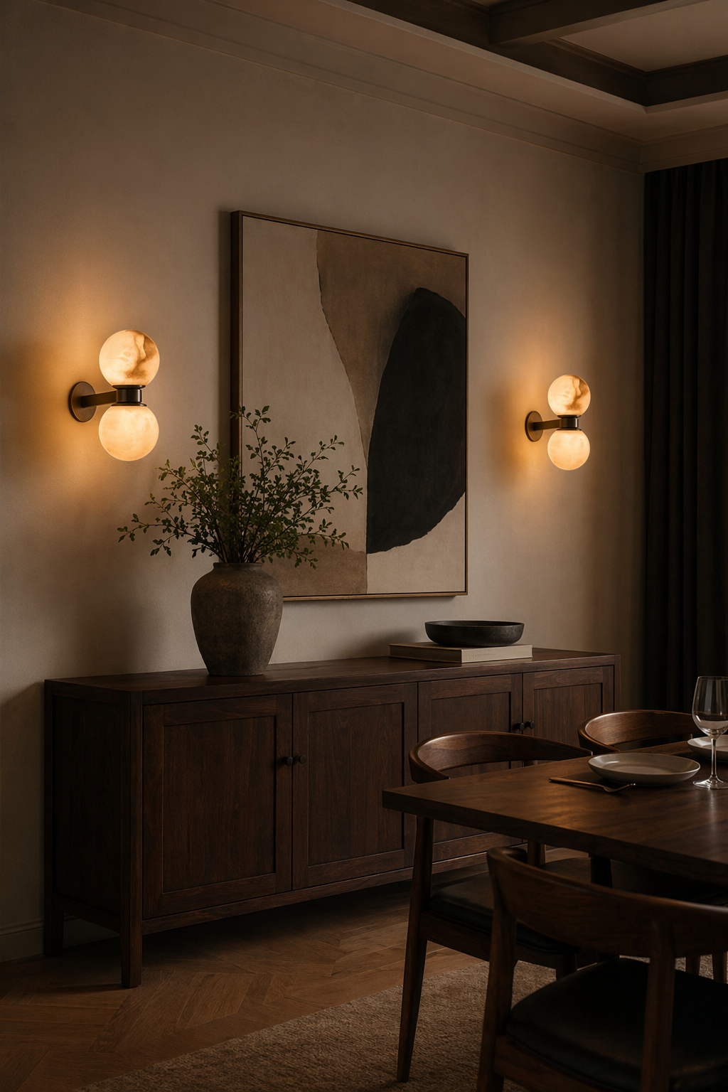 Modern Alabaster Double Globe Wall Sconce in Antique Brass - product image 02