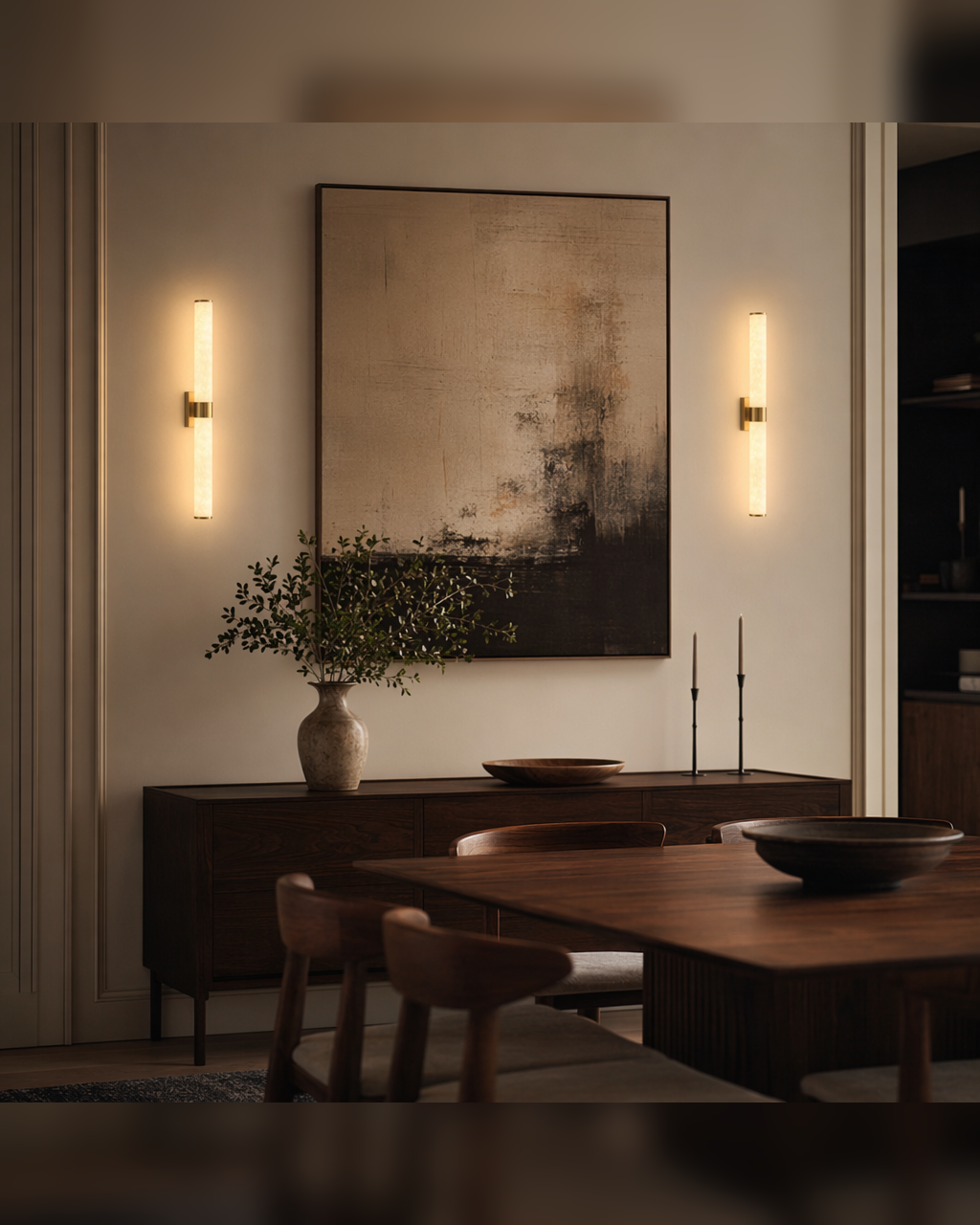 Modern Snowflake Alabaster Cylinder Wall Sconce in Natural Brass - product image 04