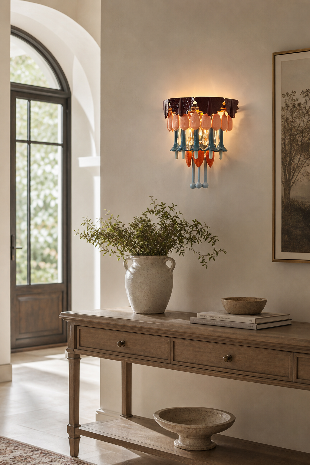 Colorful Ceramic Floral Wall Sconce - 06 06-foyer-wall-daylight
