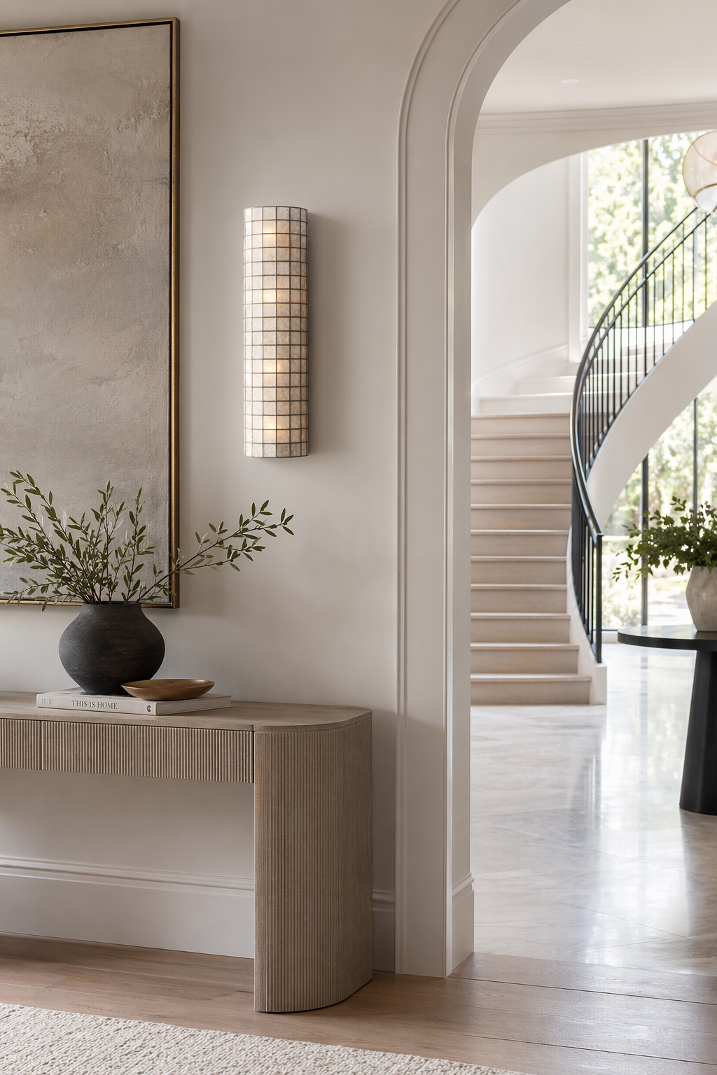 Modern Capiz Shell Mosaic Wall Sconce - 06 06-foyer-wall-wide