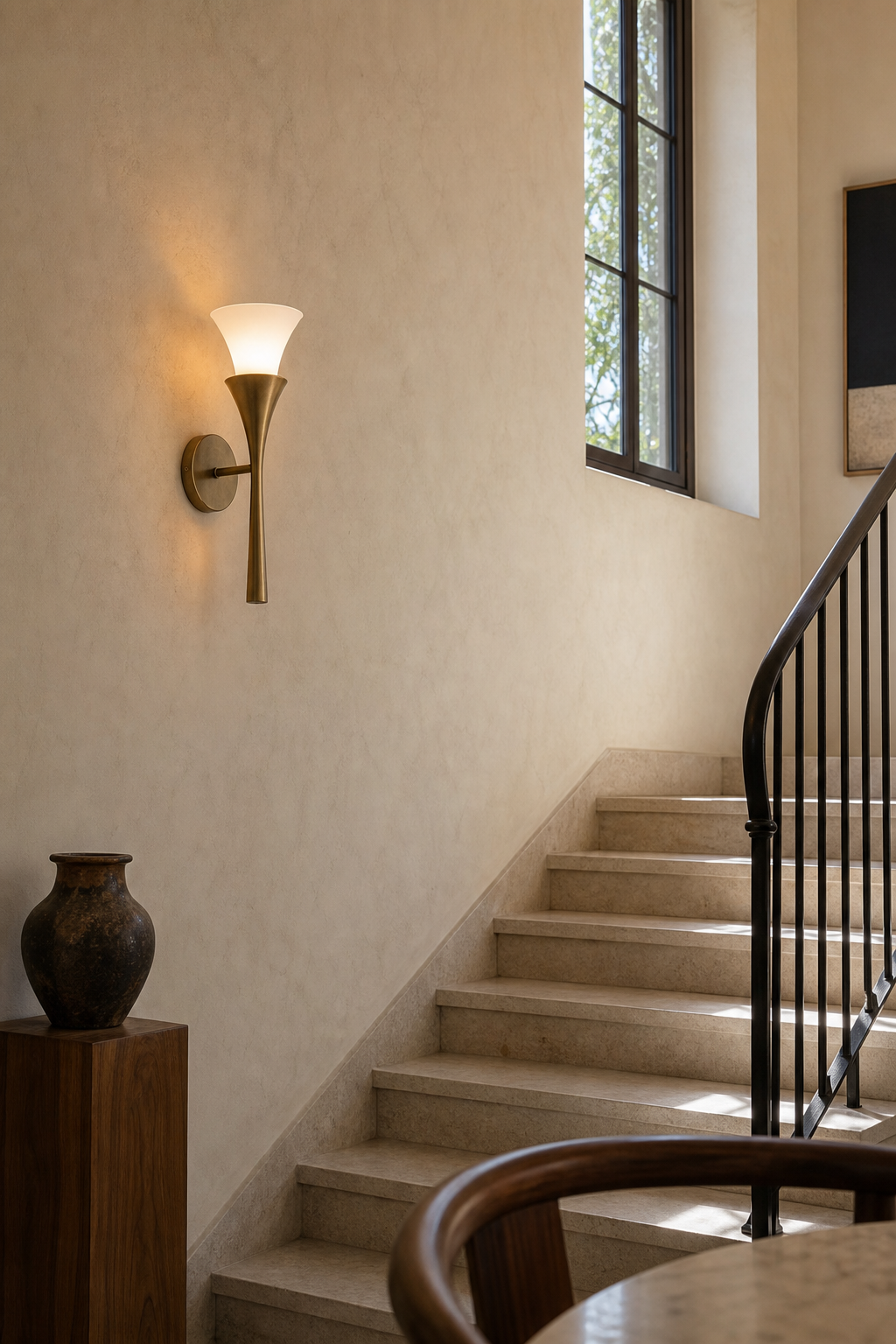 Sculptural Opal Glass and Alabaster Wall Sconce — Model A opal glass staircase wide daylight