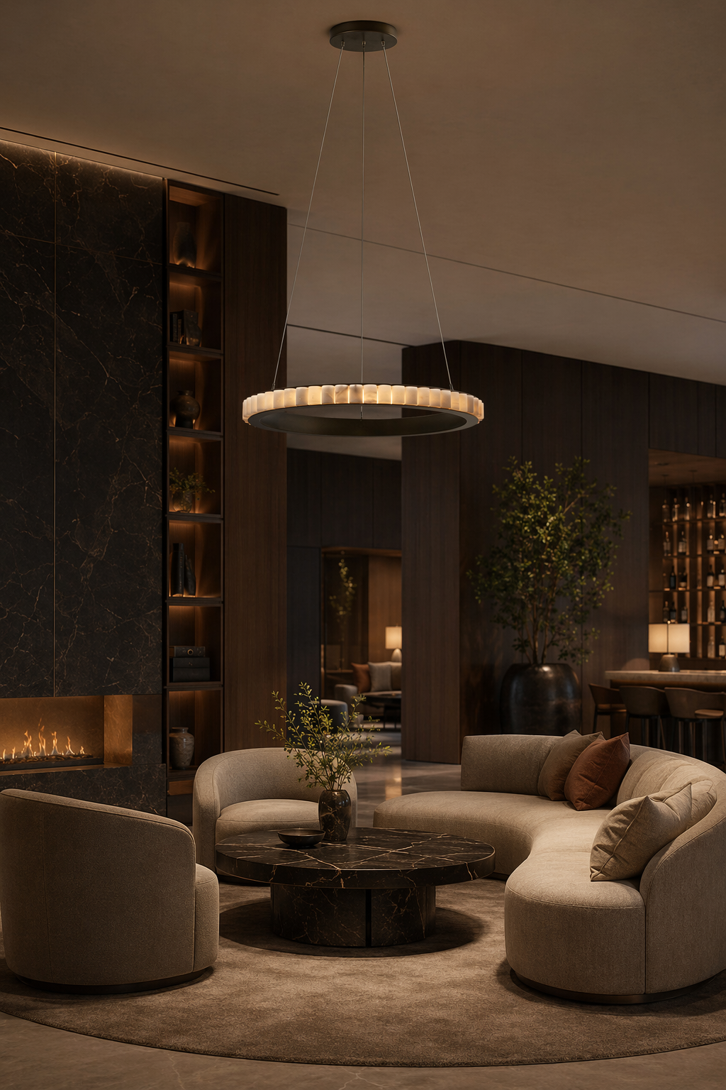 Modern Alabaster Ring LED Pendant Chandelier - 06 06-hotel-lounge-wide