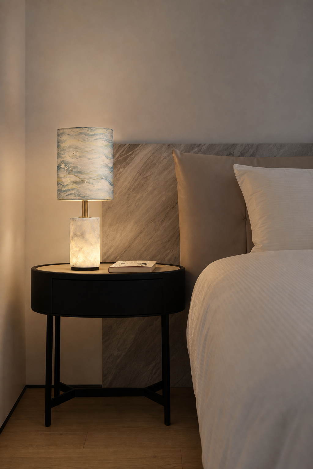 Modern Natural Stone Fabric Shade Table Lamp - generated main 06 06-hotel-nightstand