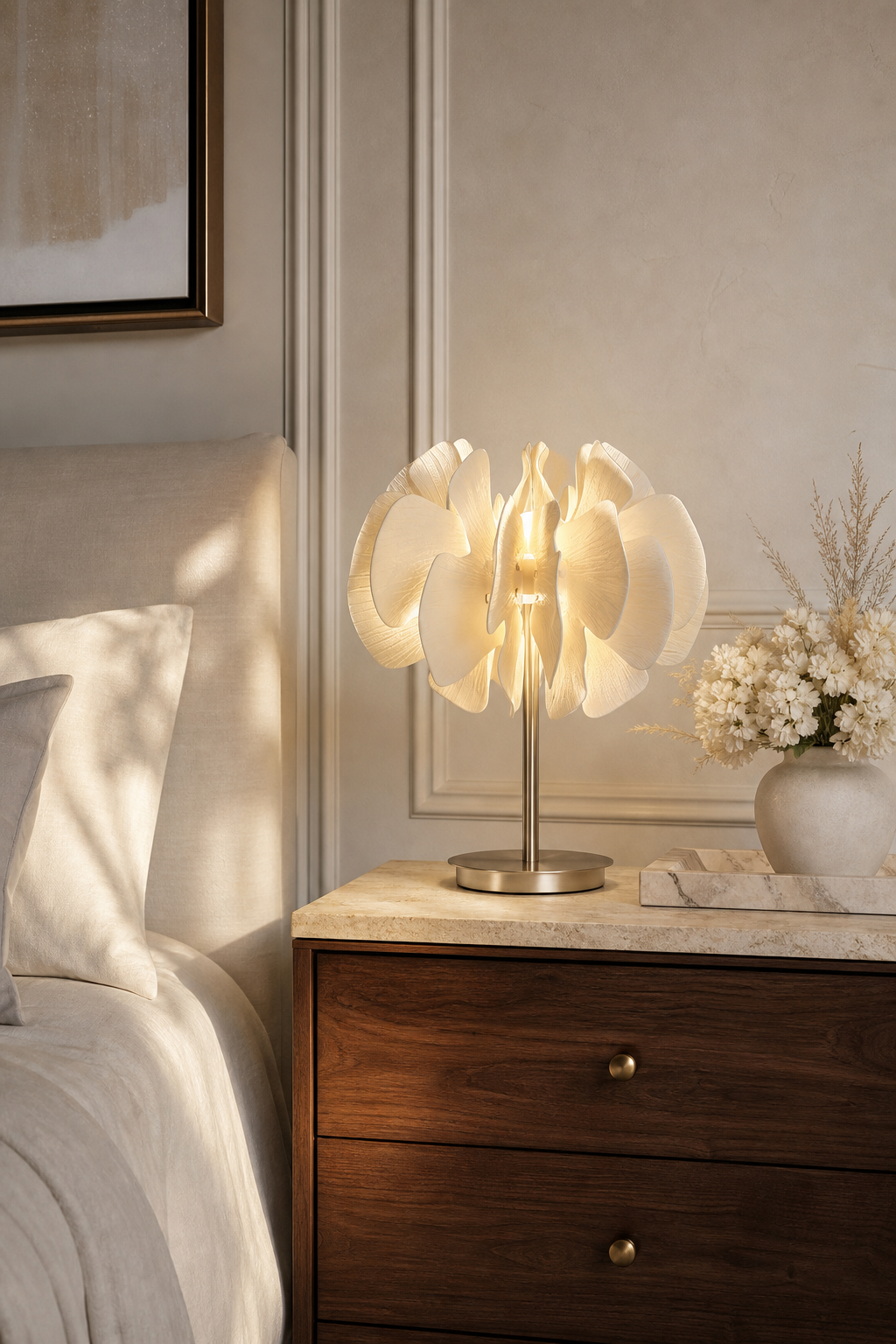 Sculptural Ceramic Petal Table Lamp hotel nightstand
