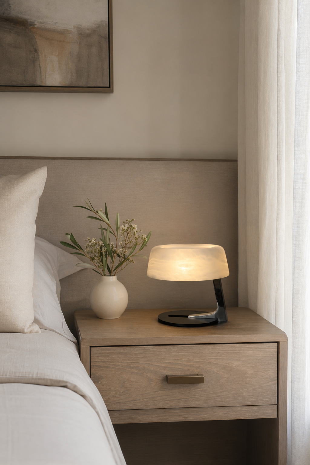 Modern Alabaster Table Lamp in Black and Chrome - product image 08